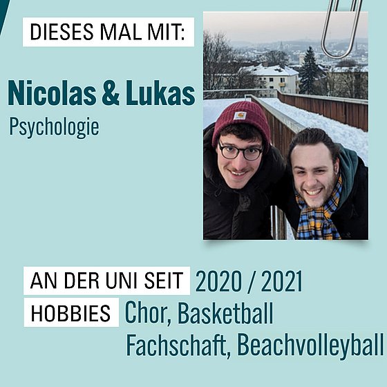 Eine Grafik mit Informationen und einem Bild der Interviewpartner